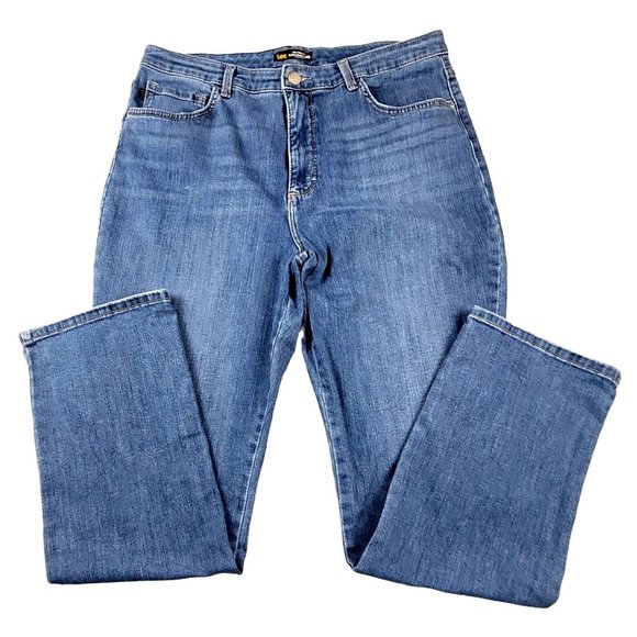 Lee Women's Blue Jeans Relaxed Fit Straight Leg High Rise size 18 Long .. JH1190 - Picture 1 of 4